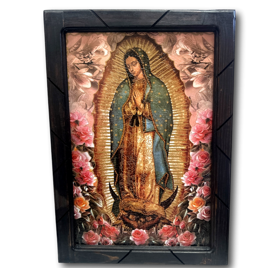 Catholic saints print in a handcrafted wood frame, 13x17.5 inches, religious artwork ideal for Christian gift or home decor.