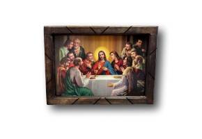 Catholic saints print with handcrafted wood frame, 13x17.5 inches, Christian artwork featuring religious saints and icons.