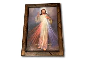 Catholic saints print with handcrafted wood frame, 13x17.5 inches, Christian artwork featuring religious figures.