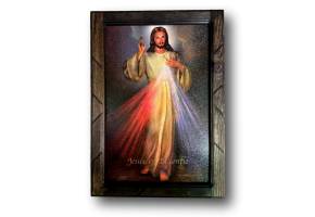 Catholic saints print with handcrafted wood frame, 13x17.5 inches, Christian gift artwork featuring religious figures.