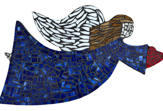 Mosaic Blue Tones Angel Flying Delivering Heart of Love Handcrafted