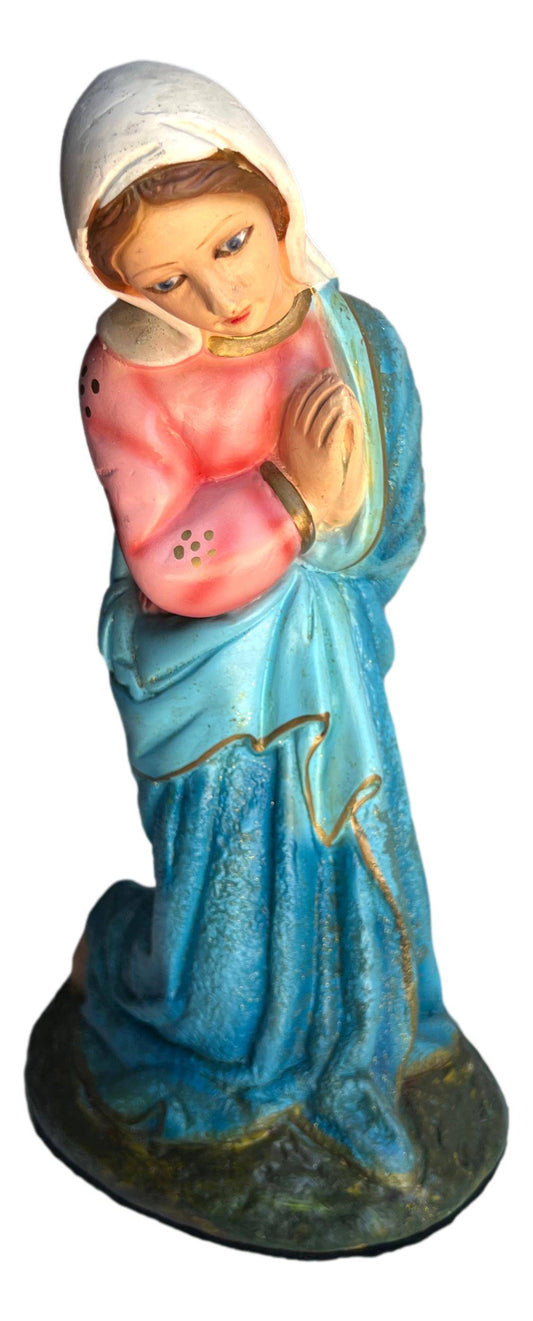 Ceramic Statue – Virgin Mary Kneeling in Prayer with Glass Eyes, 11"