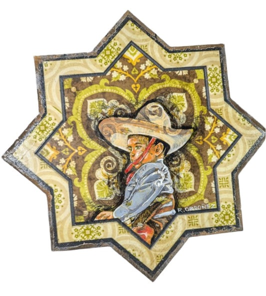 El Charrito Young Charro Acrylic Painting on Decorative Wooden Star