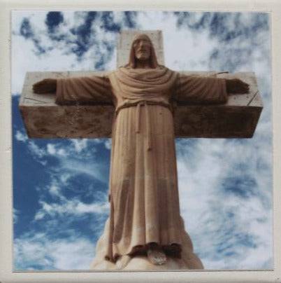 Christ Statue on Mt Cristo Rey Coaster – Ceramic with Cork Backing 4x4 inches