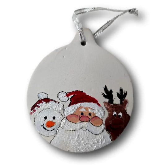 Christmas Cheer Hand-Painted Ceramic Ornament – Festive 3" Oil Holiday Keepsake - Ysleta Mission Gift Shop