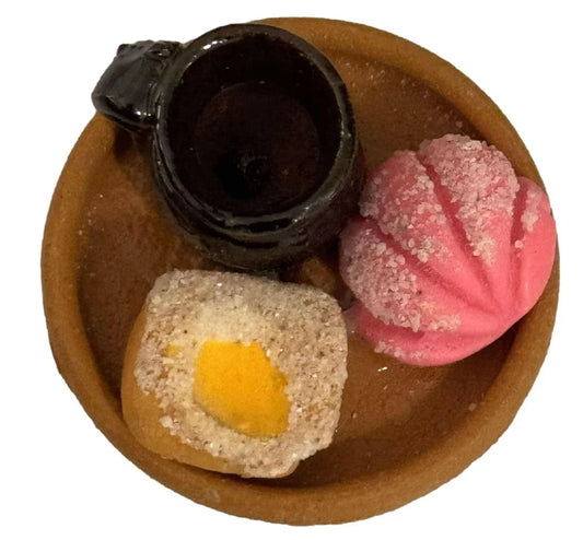 Assorted handmade clay magnets of traditional Mexican dishes, 0.5-inch home accents by Michelle Miranda, featuring colorful, detailed designs.