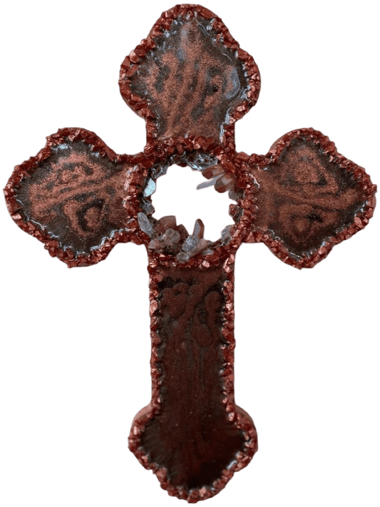 Copper Brown Inlaid Gem Resin Cross – Crystals & Glass 14x10