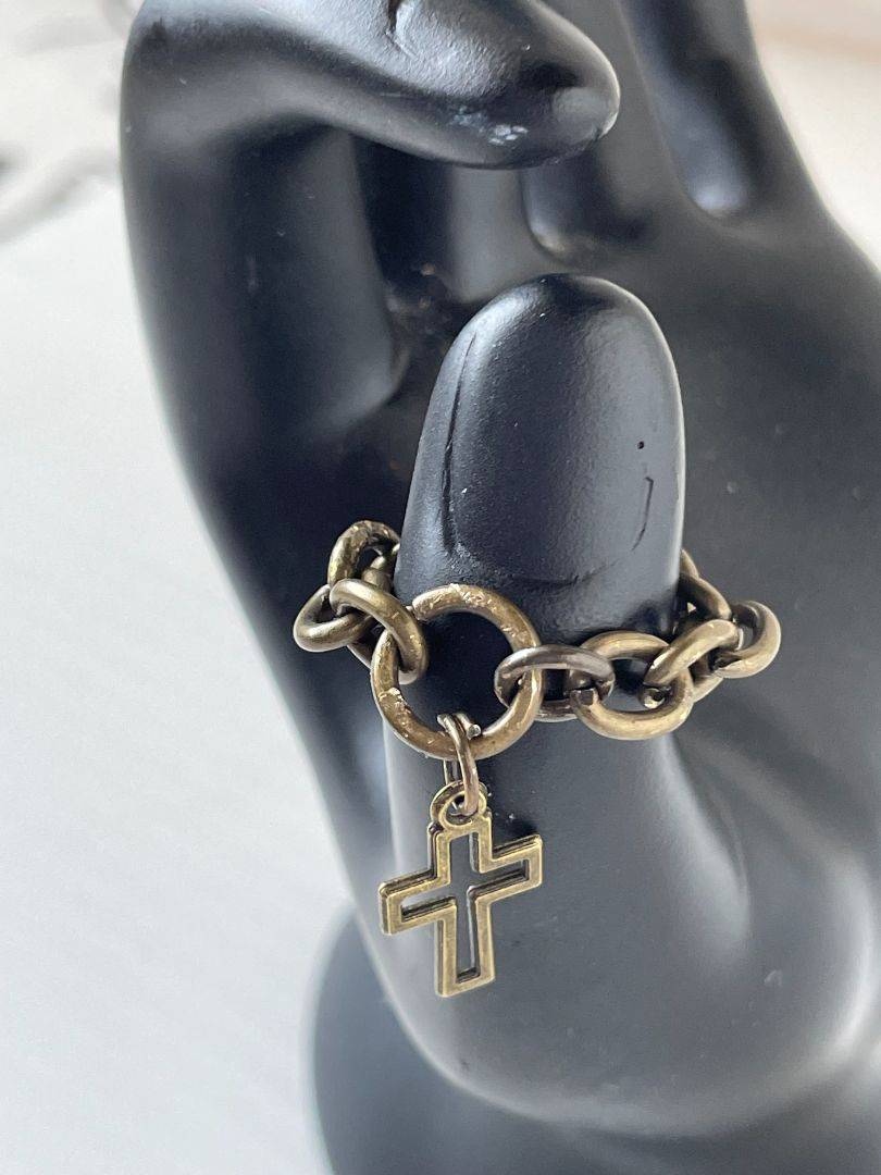 Copper Chain Cross Ring - Alloy Design, Size 6