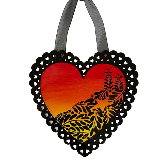 Corazoncito Dorado Metal & MDF Decorative Heart – Talavera Inspired Golden Mexican Heritage Accent