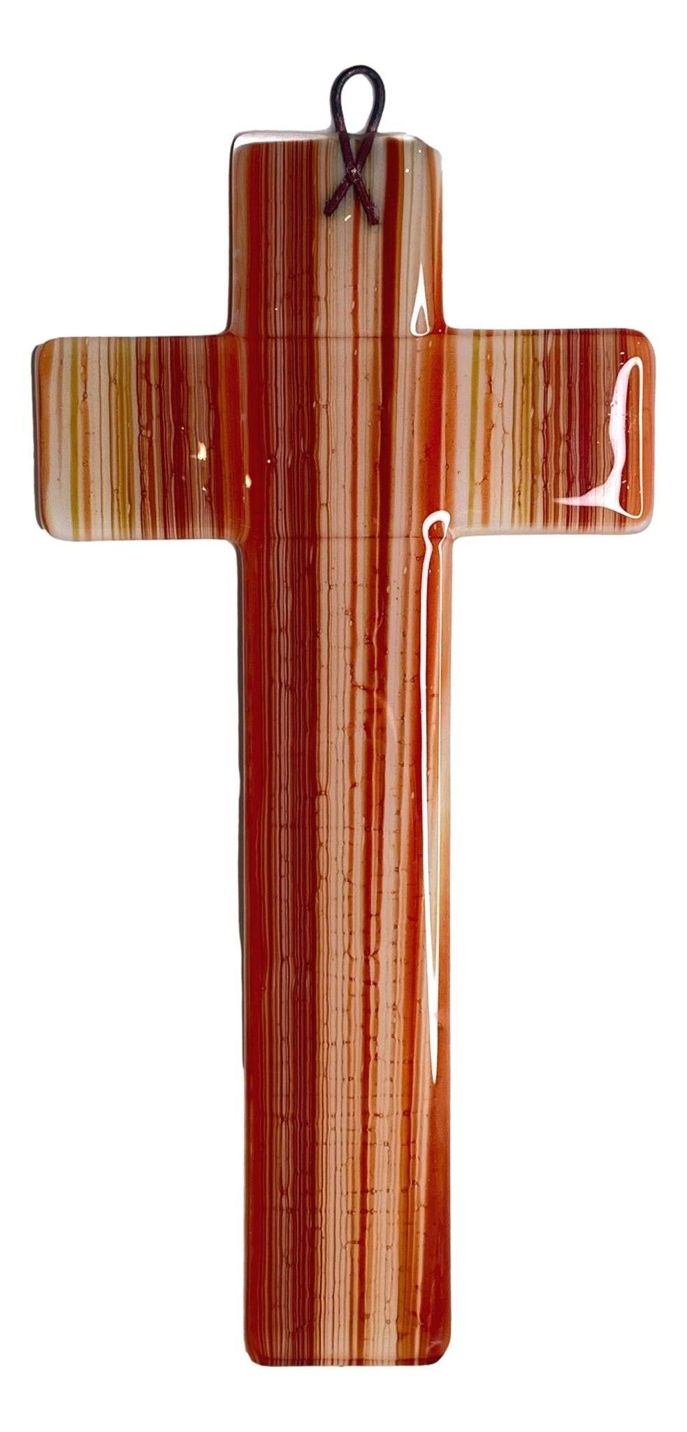 Cross Stained Glass Coral Colored Pattern Handcrafted - Ysleta Mission Gift Shop