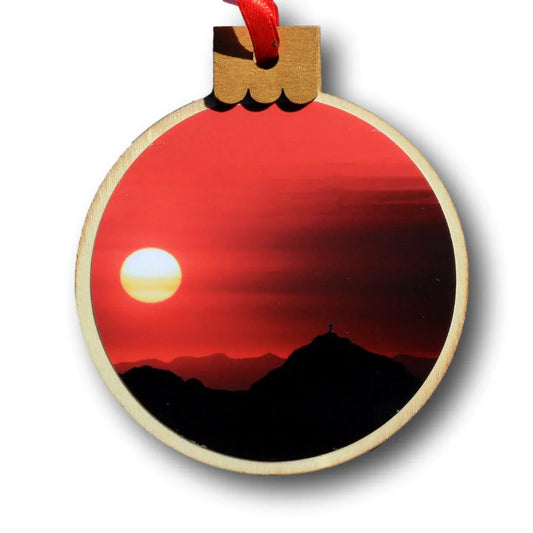 Cross Sun Red Sky Ornament – Wood Round, 3.77 x 4.29 in