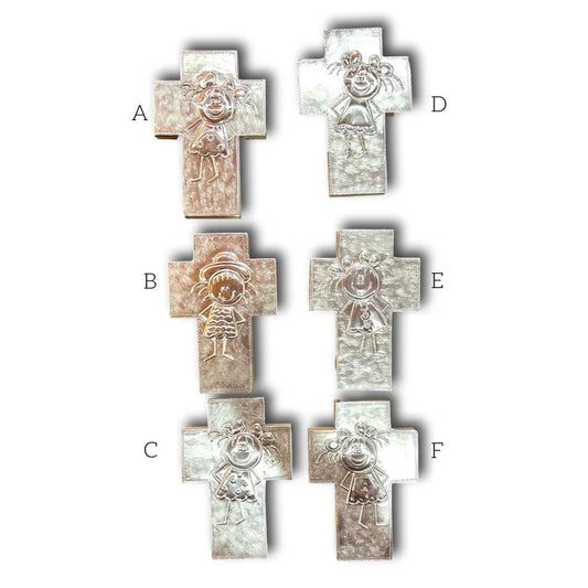 Crosses With Girl Hand-Embossed Aluminum Cross | Real Wood Backing | Religious Gift For Girls