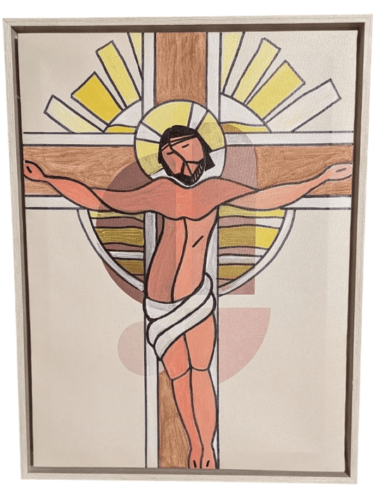 Crucifix Original 12"x16" Religious Artwork - White Frame