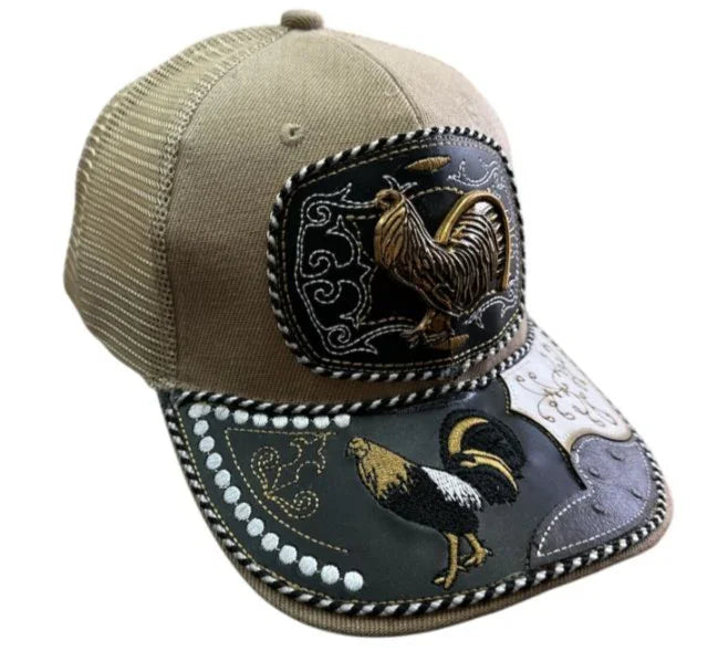 Custom leather front snapback hat with western style, handcrafted cowboy cap by Jose Alberto Chavez, featuring detailed leather design.