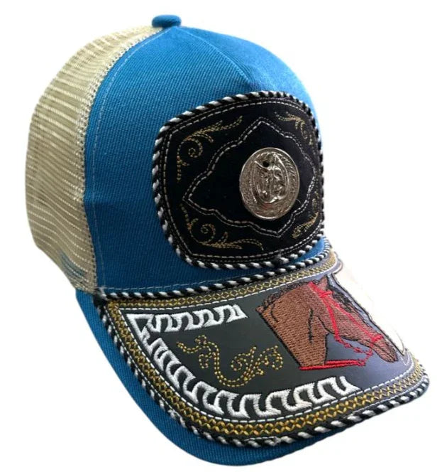 Custom leather cowboy snapback hat by Jose Alberto Chavez with western style, featuring a structured front and intricate stitching.