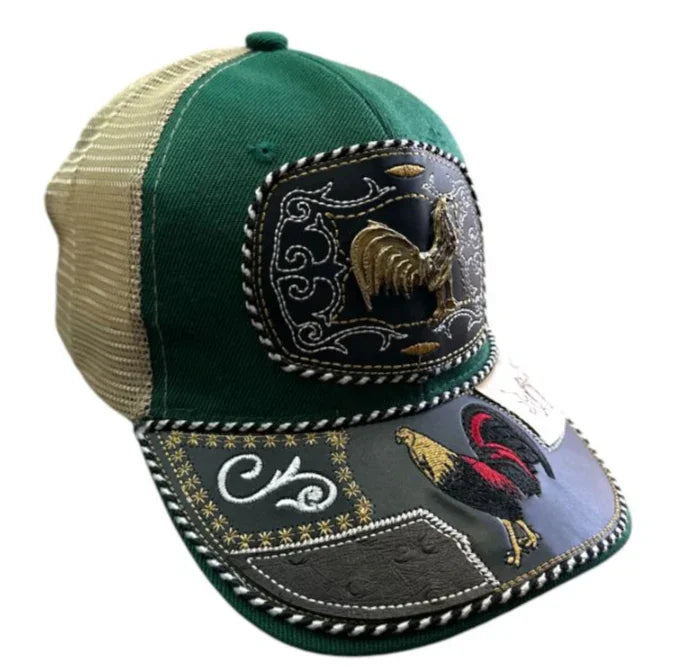 Custom leather front snapback hat with western cowboy style, crafted by Jose Alberto Chavez, featuring a structured design and adjustable fit.