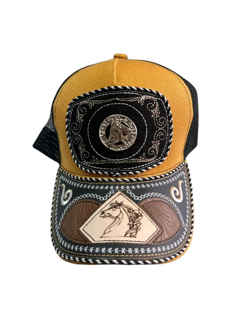 Custom leather snapback hat with western style, crafted cowboy cap by Jose Alberto Chavez, stylish headwear for casual wear