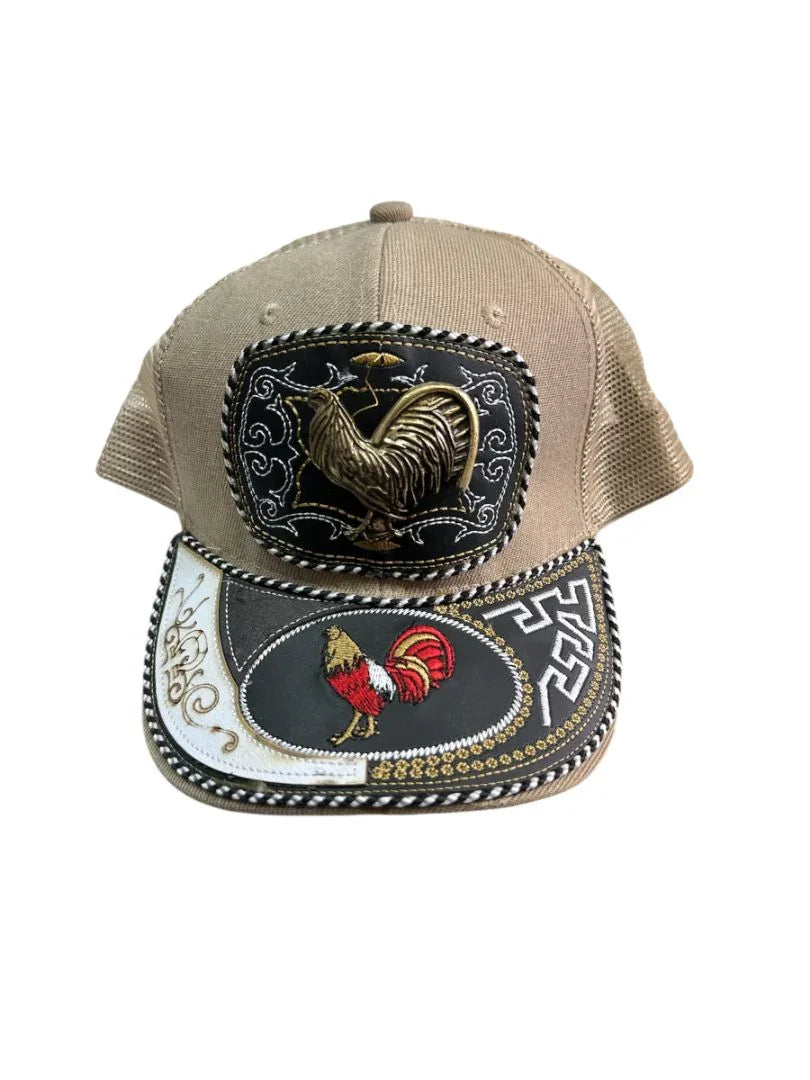 Custom leather snapback hat with western cowboy style, crafted by Jose Alberto Chavez, featuring a front snap closure.