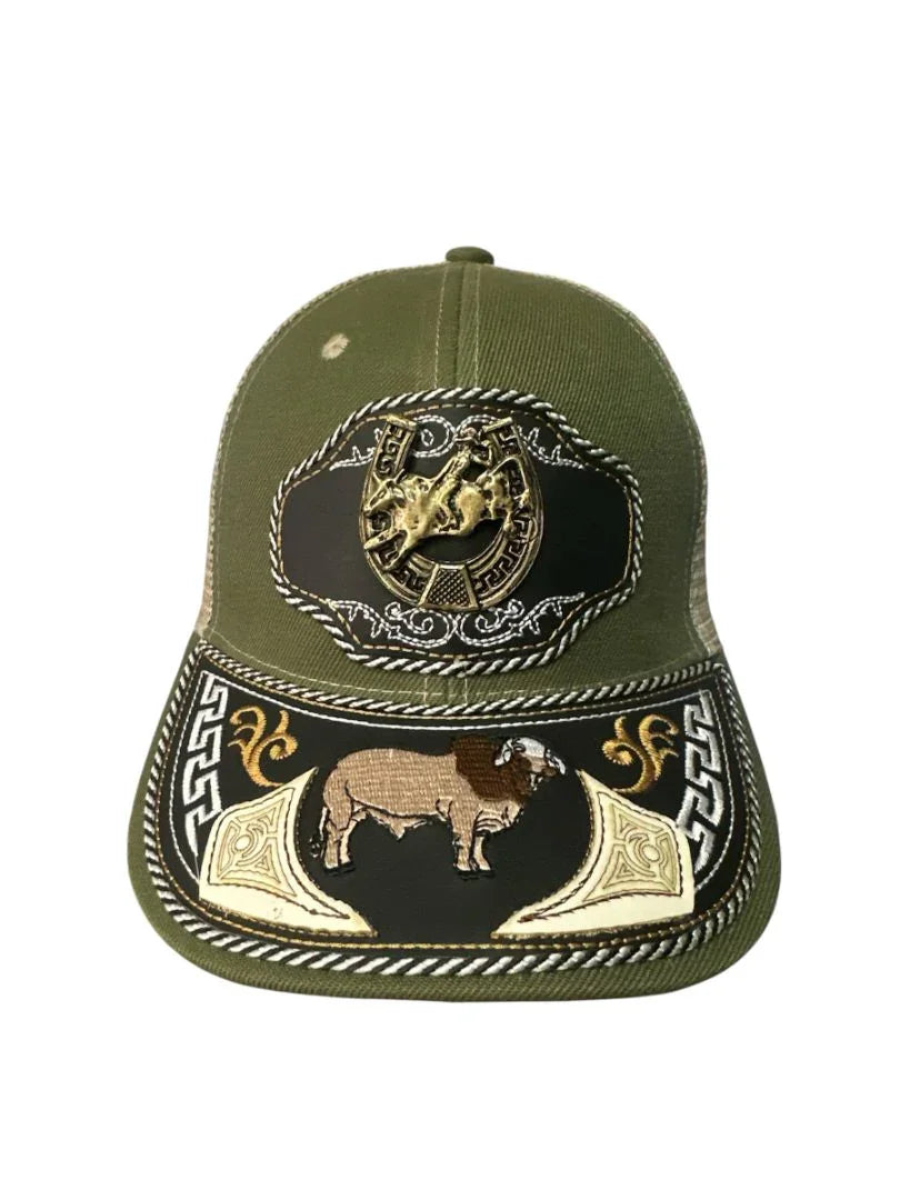 Custom leather front snapback hat by Jose Alberto Chavez featuring western style and crafted details in a cowboy-inspired design.