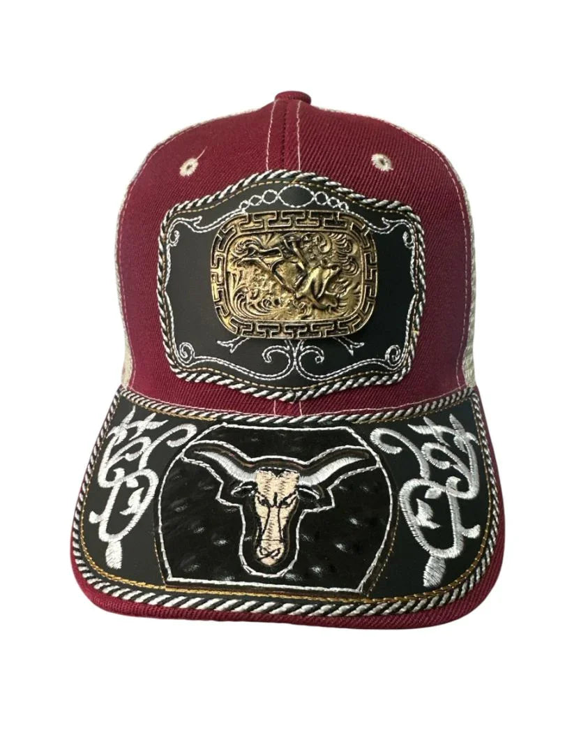 Custom leather front snapback hat with western style, crafted cowboy cap by Jose Alberto Chavez, stylish headwear for outdoor wear