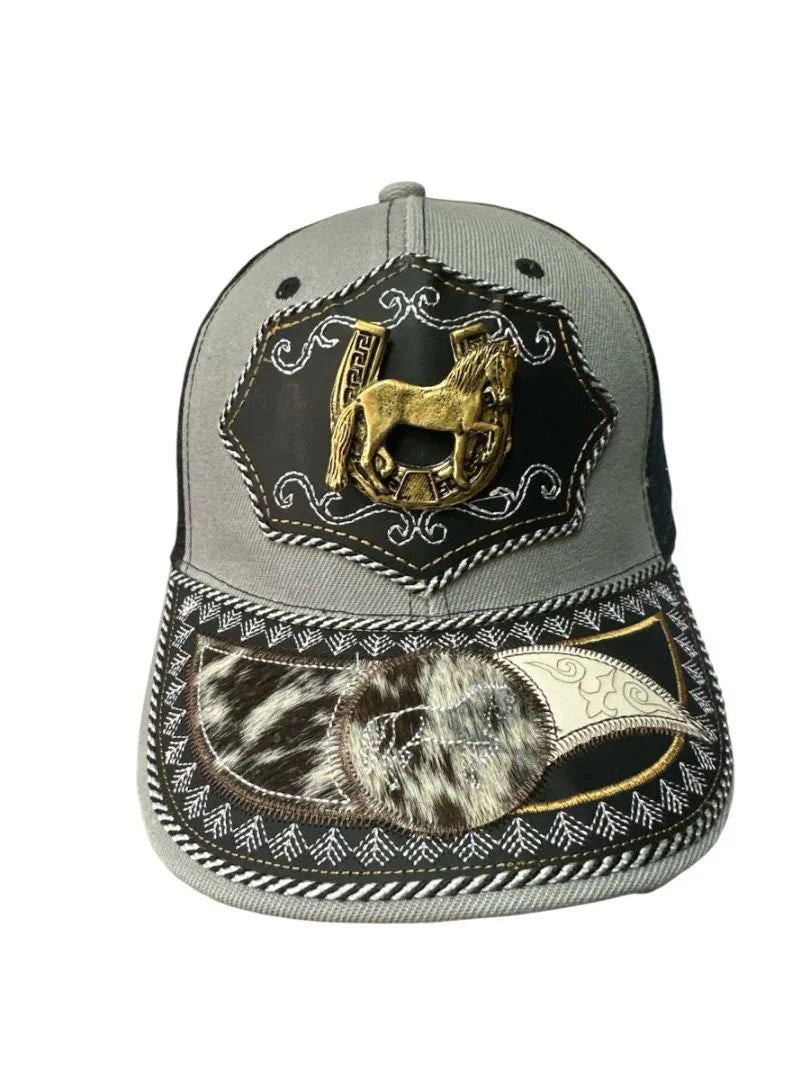 Custom leather snapback hat with Western style, handcrafted cowboy cap by Jose Alberto Chavez, featuring a front snap closure.