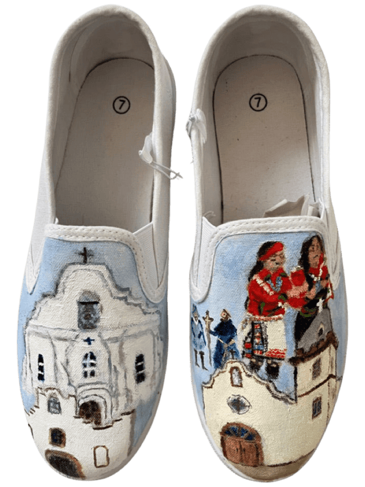 Custom Women’s Canvas Shoes – Handpainted Ysleta Mission Trail, Socorro, San Elizario, Tigua Tribe