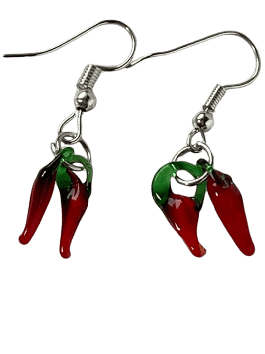 Dangle Chili Earrings - Red Green Lampwork Glass, 0.5-Inch Length