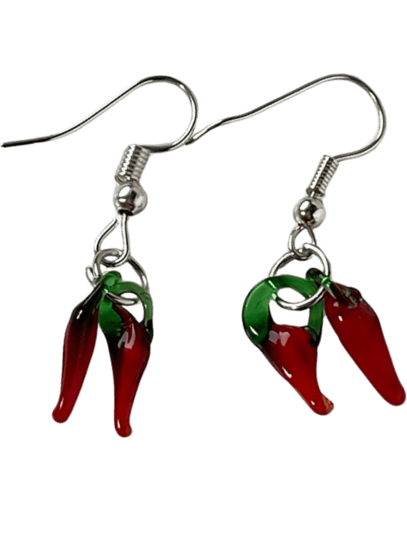 Dangle Chili Earrings - Red Green Lampwork Glass, 1.5-Inch Length