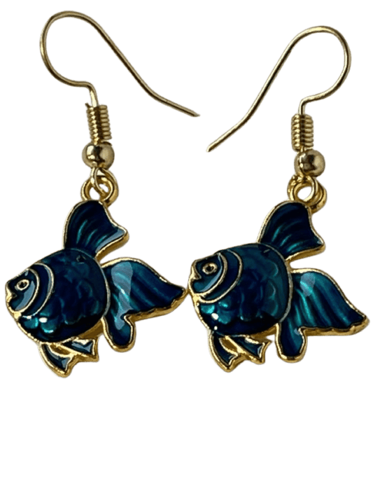 Dangle Gold Aqua Fish Earrings - Alloy Design, .75-Inch Length