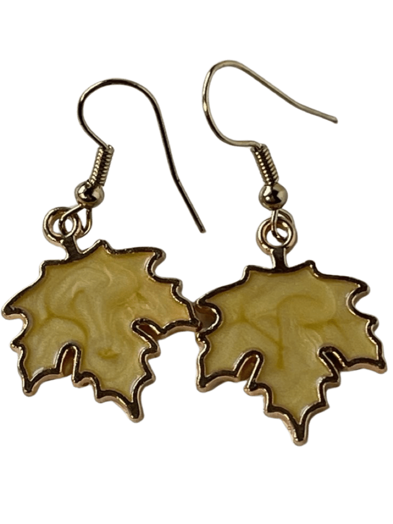 Dangle Gold Leaf Earrings - Light Gold Yellow Leaf Design, 1-Inch Length