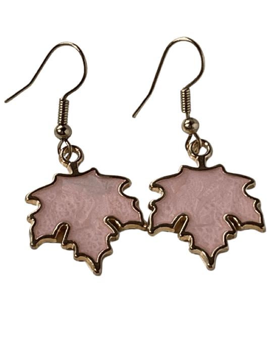 Dangle Pink Leaf Earrings - Alloy Design, 1-Inch Length