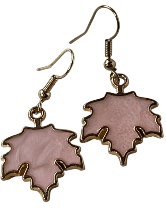 Dangle Pink Leaf Earrings - Light Pink Alloy Design