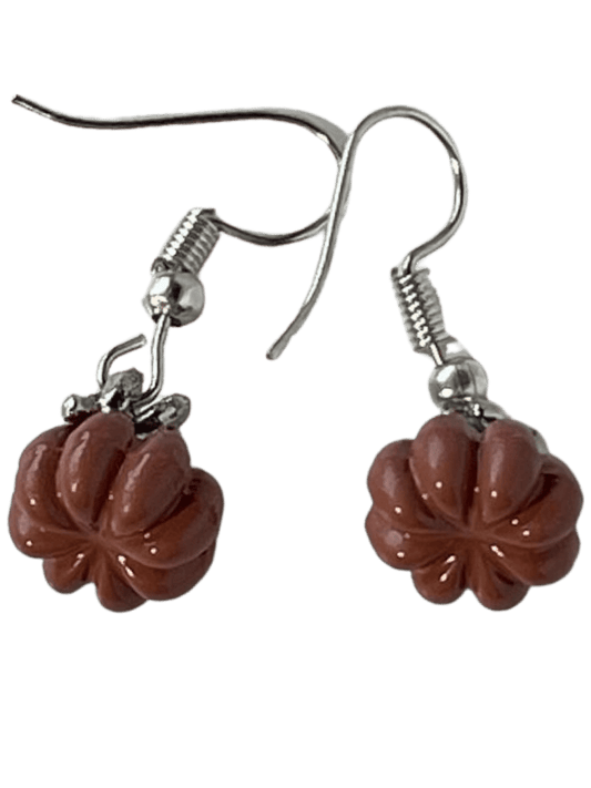 Dangle Pumpkin Earrings - Medium Brown Beads, 1-Inch Length