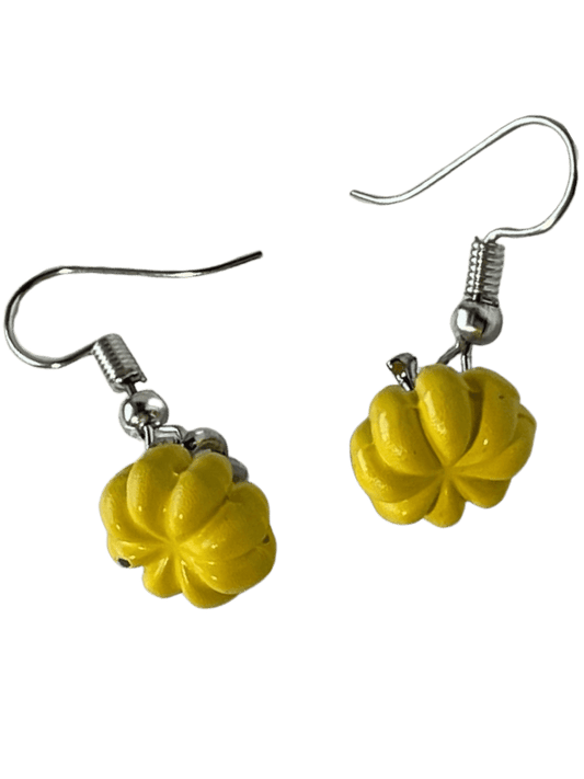 Dangle Pumpkin Earrings - Yellow Beads with Silver Caps, 0.5-Inch Length