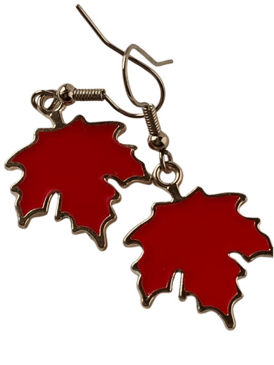 Dangle Red Leaf Earrings - Alloy Design, 1-Inch Length