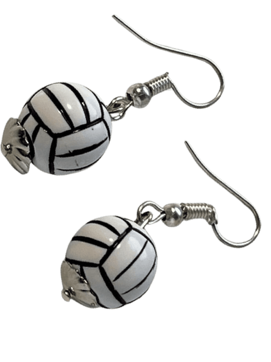 Dangle Volleyball Earrings - Yellow, Black, & Blue Resin Beads, 1-Inch Length