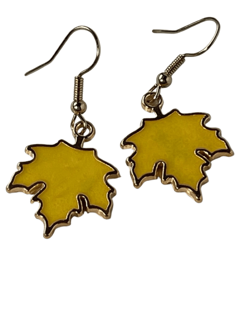 Dangle Yellow Leaf Earrings - Dark Yellow Leaf Design, 1-Inch Length