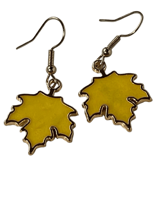 Dangle Yellow Leaf Earrings - Dark Yellow Leaf Design, 1-Inch Length