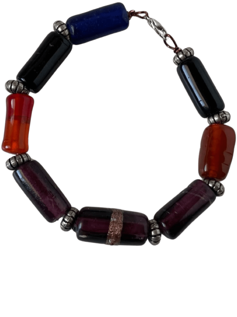 Dark Earth Tones Glass Bead Bracelet - Handcrafted 7.5-Inch Design