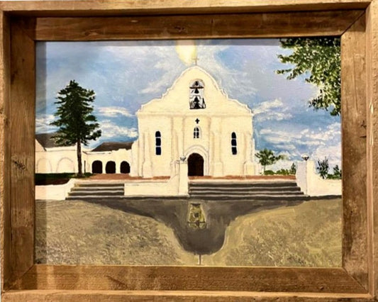 Original Art Presidio Chapel of San Elizario Oil Painting Stretched Canvas Rustic Wood Frame 12x16
