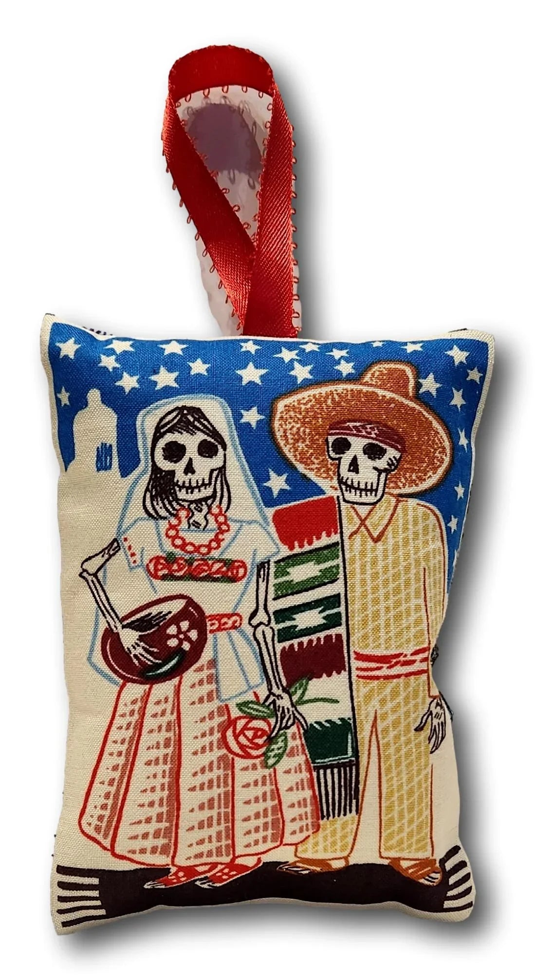 Decorative cotton pillow ornament with Day of the Dead theme, featuring various designs, 5x4 inches, ideal for home decor.