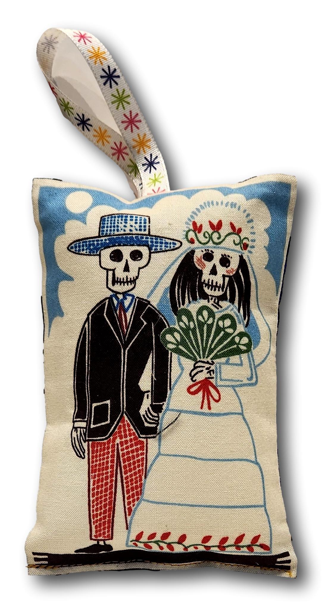 Decorative cotton Day of the Dead pillow ornament with various designs, 5x4 inches, for home and garden decor.