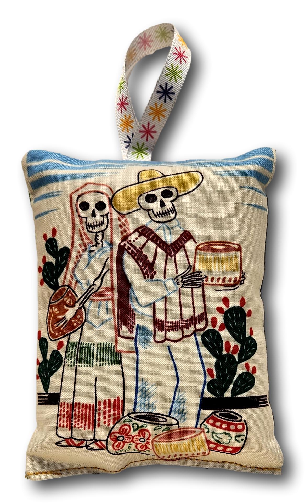 Decorative cotton pillow ornament with Day of the Dead theme, various designs, 5x4 inches, ideal for home and garden decor.