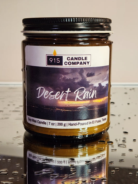 Karin Melson Desert Rain scented soy candle in a glass jar, hand-poured, small batch, perfect for souvenirs or gift shop displays.