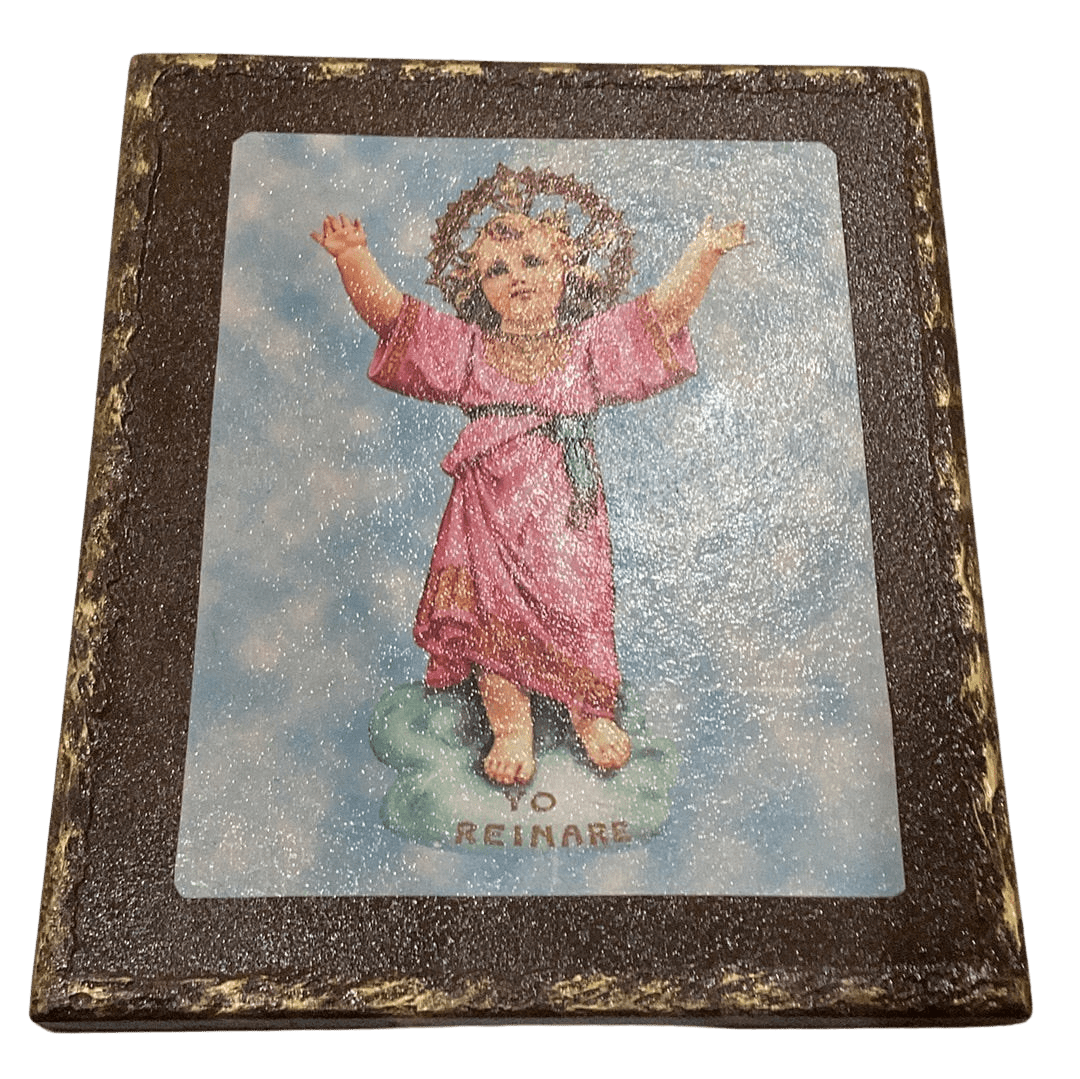 Divine Child of Jesus Yo Reinare Retablo Wooden Tablet – Religious Art 10x12 inches