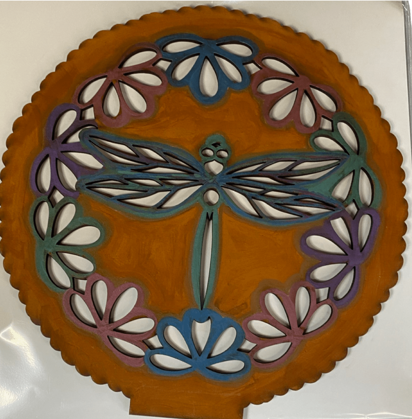 Dragonfly Ornament – Handpainted Lasered Tabletop Decoration, 10x10 Inches