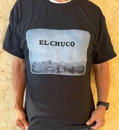 Black T-shirt by Miguel Martinez featuring Downtown El Paso skyline, a stylish souvenir representing El Paso souvenirs and apparel.