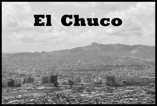El Chuco City Overview Sticker – Black & White Vinyl Matte (2" x 3") - Ysleta Mission Gift Shop