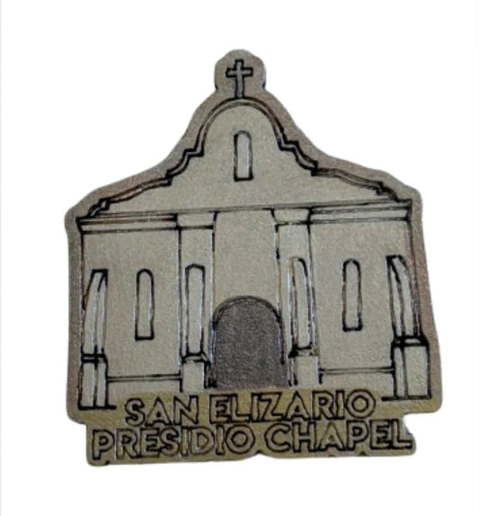 Mini El Paso Mission Trail magnet with laser-etched details, featuring a 2x2 inch design by Norma Cordova De Schaefer.