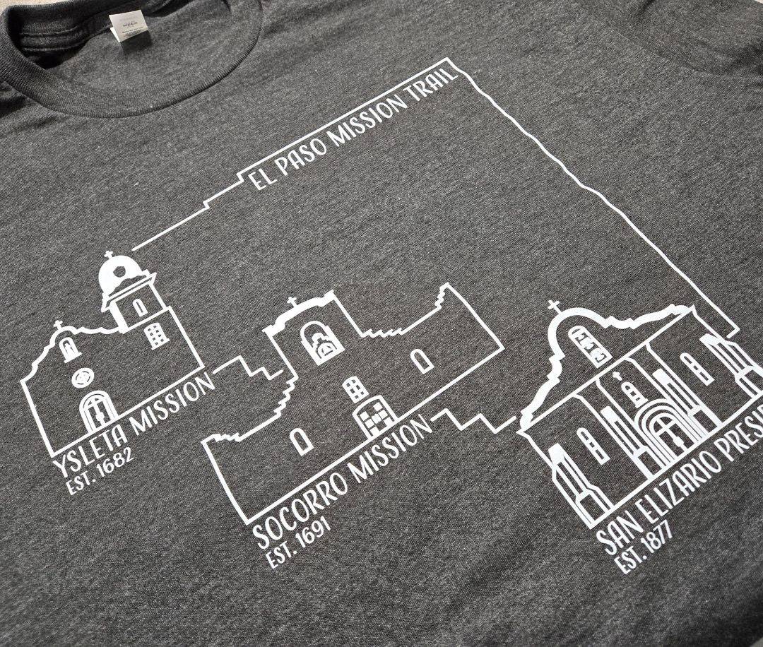 El Paso Mission Trail Unisex T-Shirt Heather Grey Comfort Tee